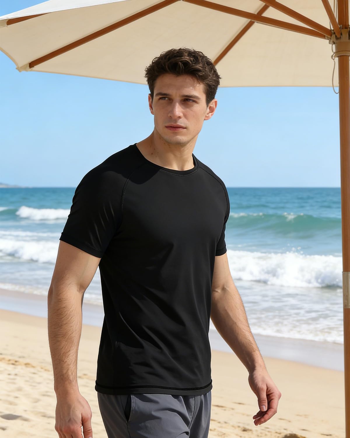 VAYAGER Rash Guard UPF 50+ T-shirt kąpielowy krótki rękaw, szybkie schnięcie, luźny krój, koszulka do surfingu