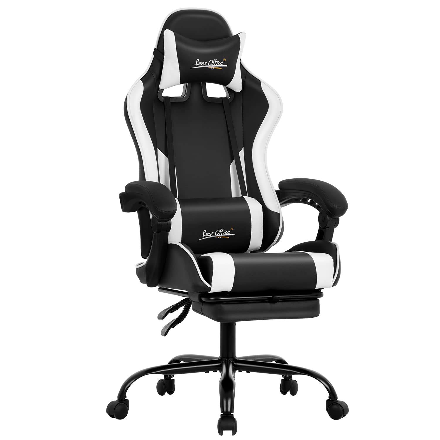 Gaming Chair Office Chair Desk Chair with Footrest Lumbar Support Headrest Armrest Task Rolling Swivel Ergonomic E-Sports Adjustable PC Gamer Chair (