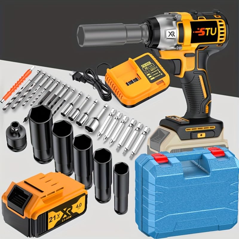 21V wireless impact wrench,Wireless drill/driver compatible with car (Battery * 1+Toolbox)