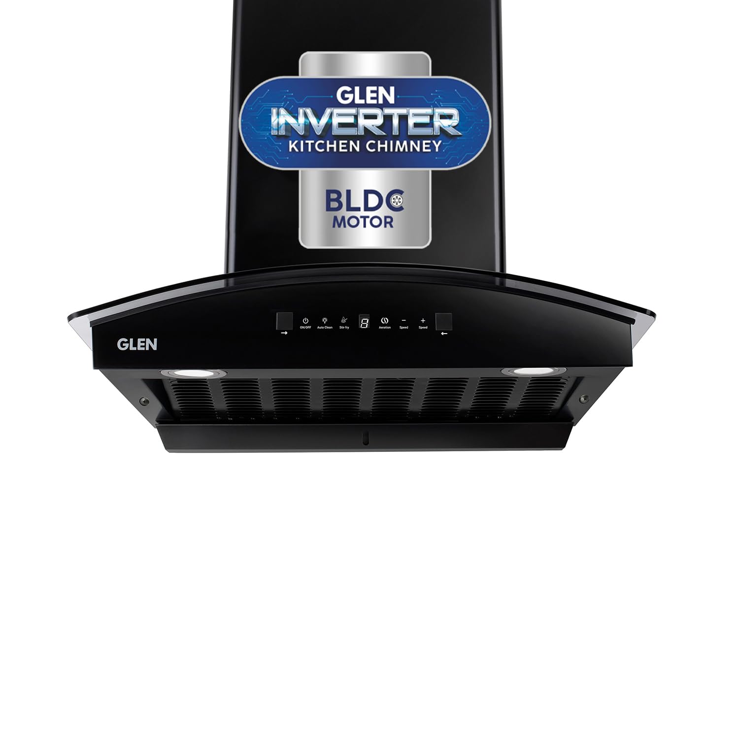 Glen 60 cm 1600 m³/hr BLDC Filterless Thermal Autoclean Kitchen Chimney, Curved Glass |(Hood FABIA 60, Heat Sensor| Aeration technology|Touch & Gesture Control,Black)