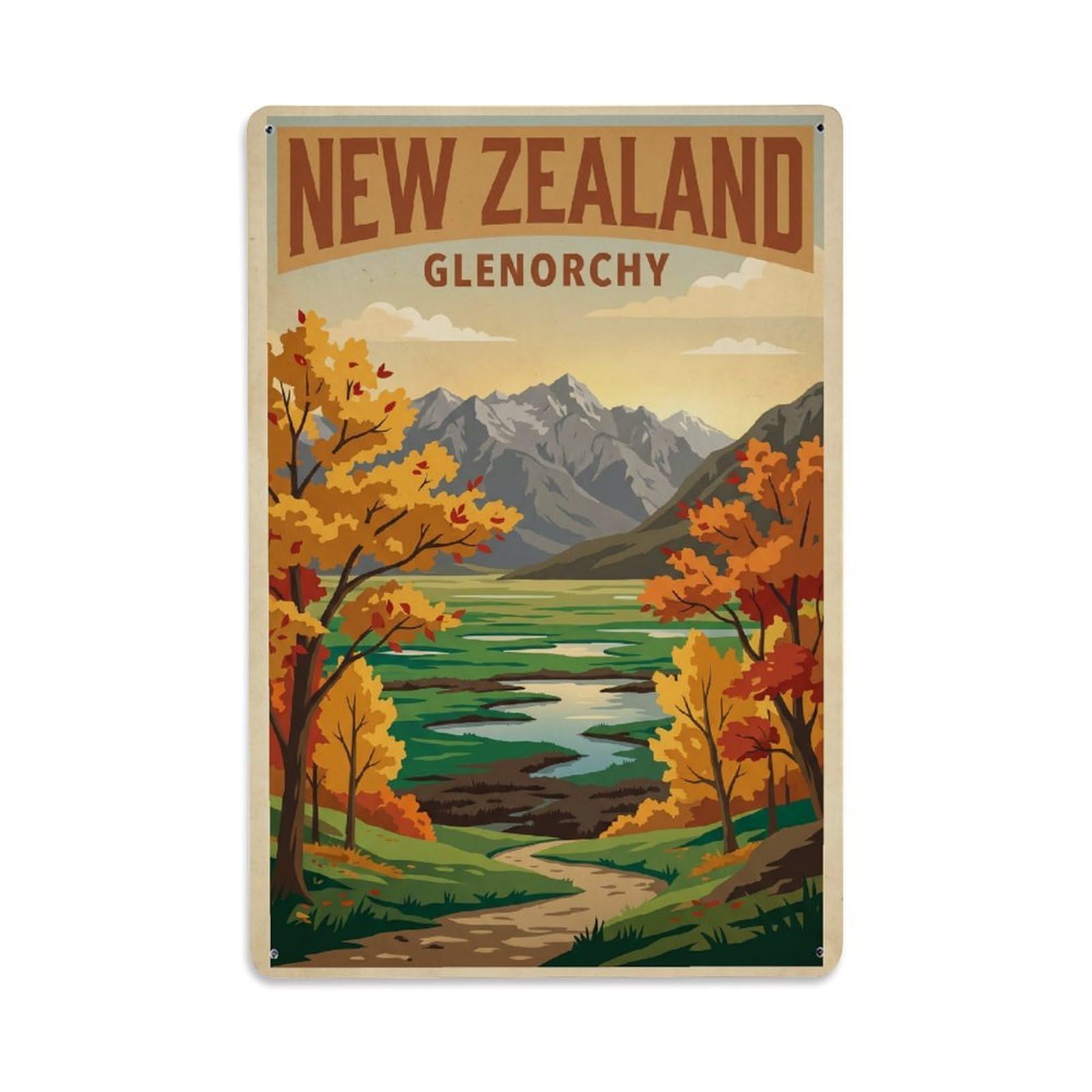 Gead 8X12inch Style Vintage Travel New Zealand Glenorchy Metal Tin Sign
