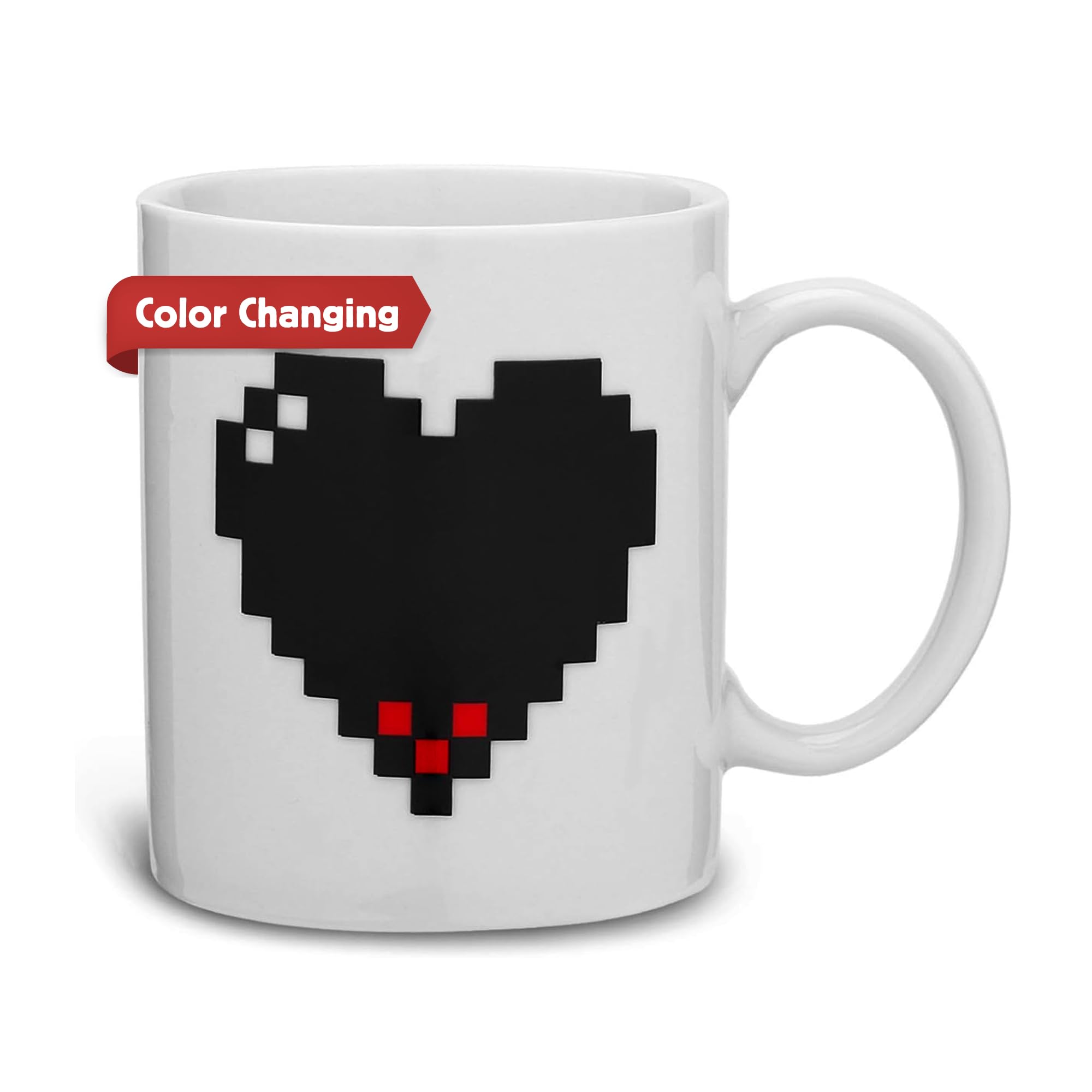 KIKKERLAND Stoneware Thermographic Ink Pixel Heart Morphing Mug, White