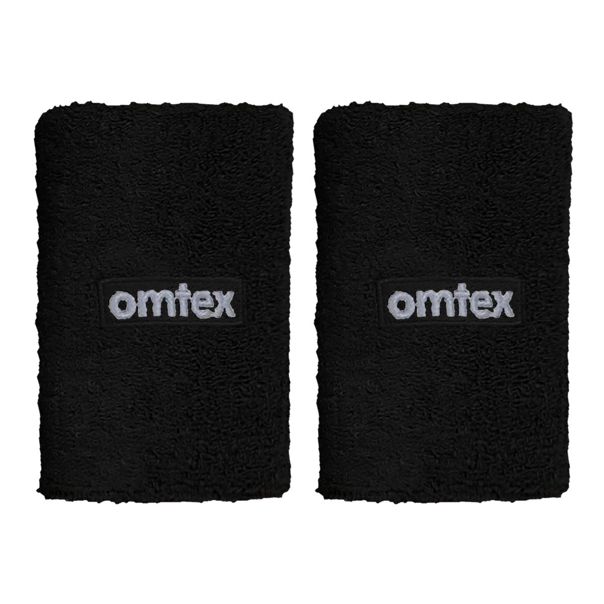 omtex - Cotton Wrist Band, Terry Cotton Material, Sweat Absorbent, Knitted Elastic, (Pack of 2) Black, 5 Inches