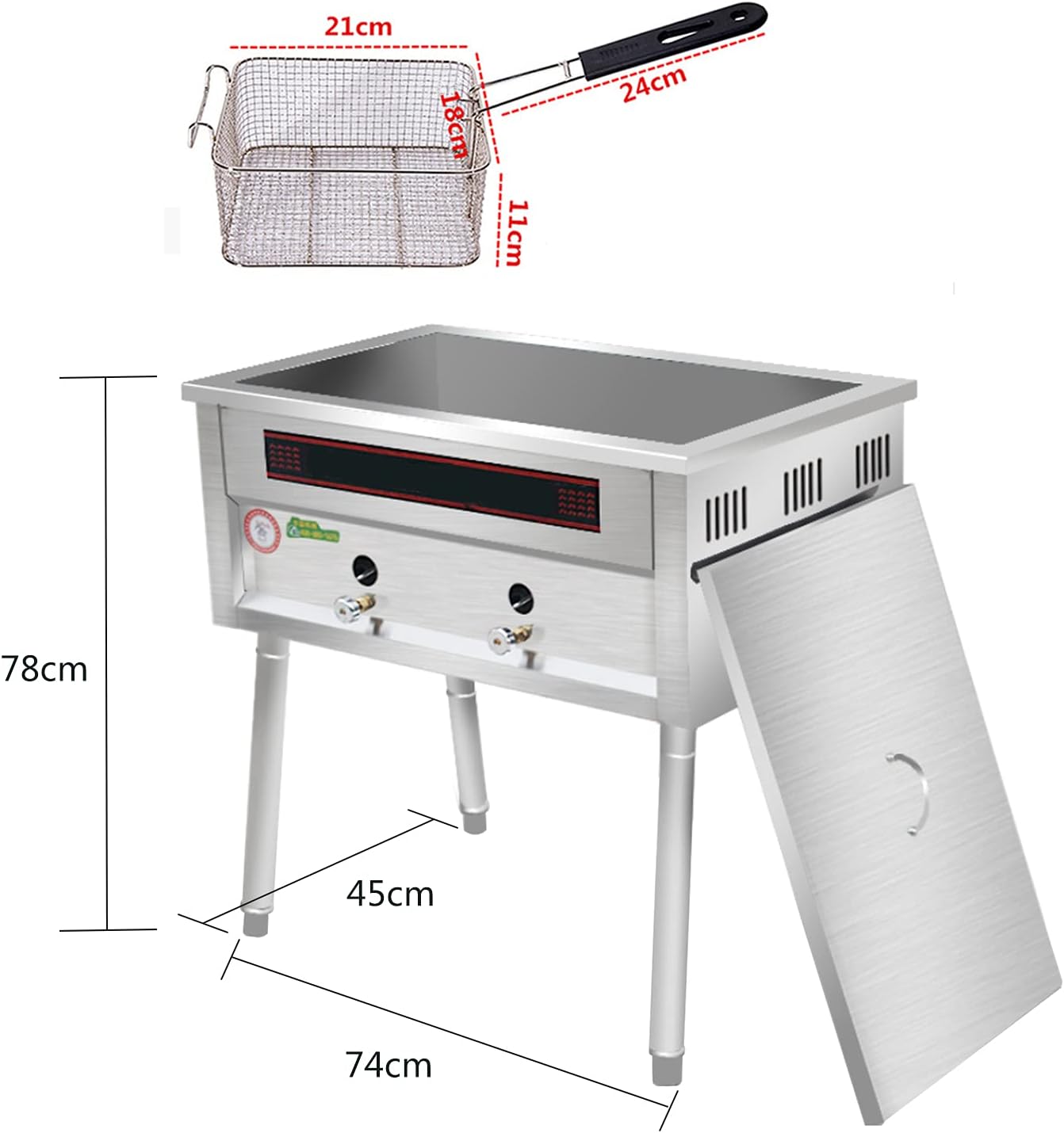Multifunction Vertical Gas Fryer, 40L High Capacity Tank Stainless Steel Fryer with Basket Scoop Cover for Commercial Restaurant Frying Machine