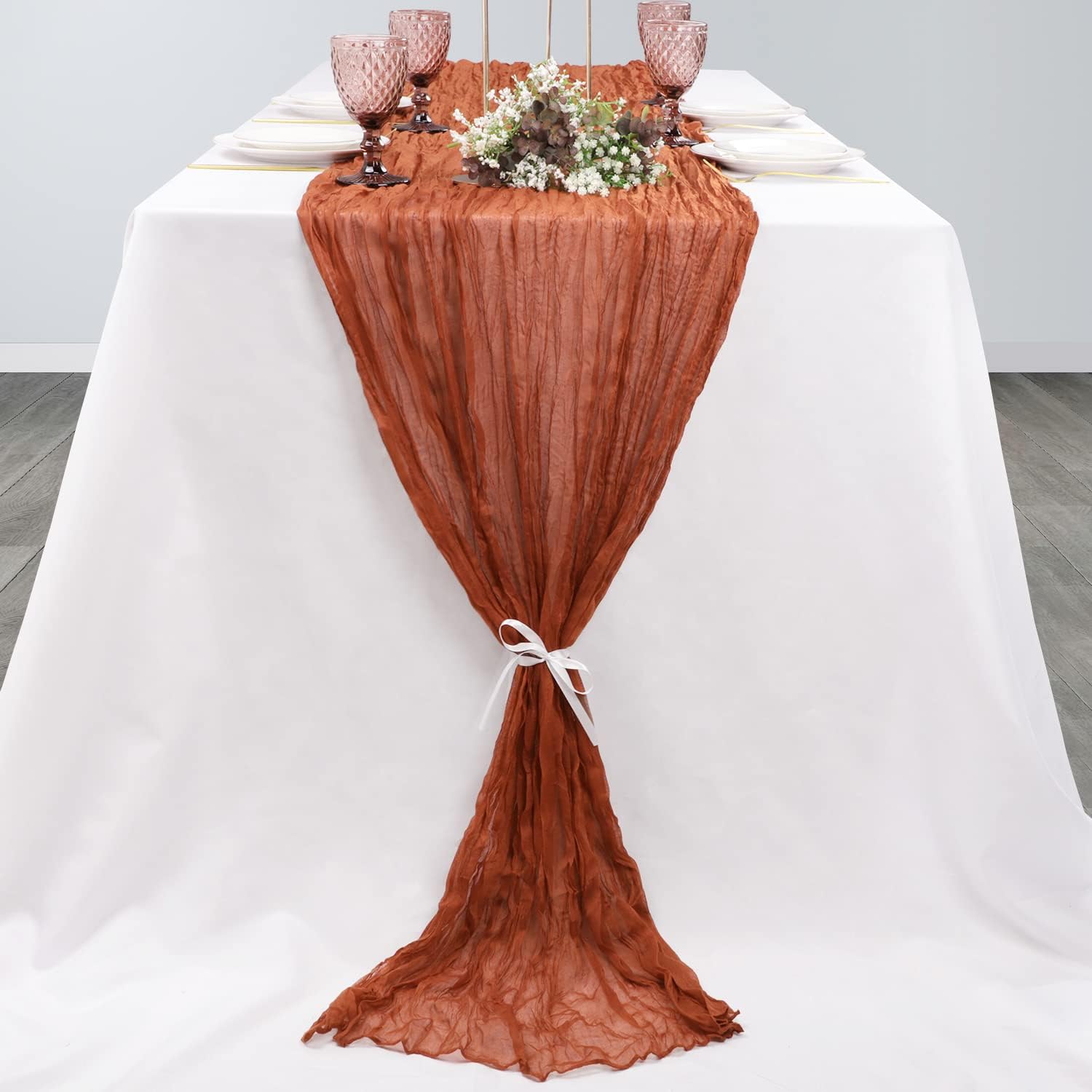 LVEFIT 4PCS Terracotta Cheesecloth Table Runner 13.3ft Long Gauze Table Runner Rustic Wedding Cheese Cloths Decor for Wedding Bridal Baby Shower Birthday Party Wedding Decorations Boho Table Runner