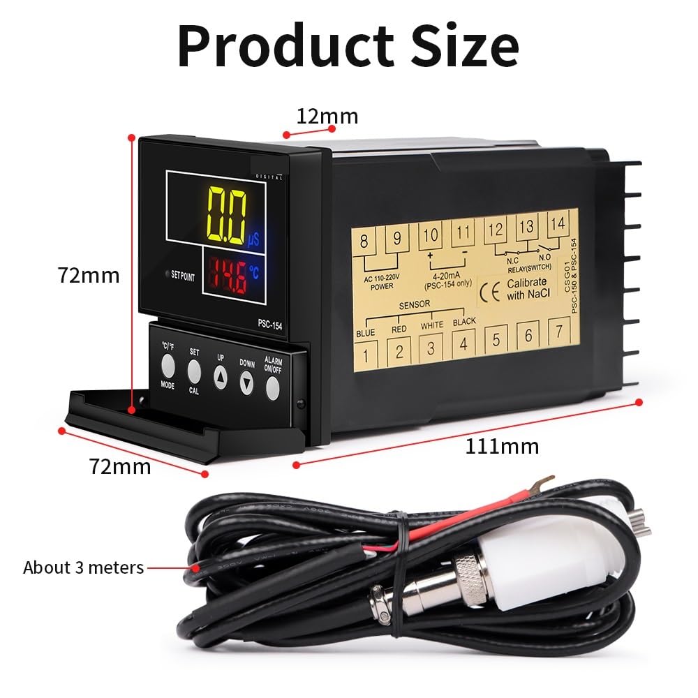PSC-150 TDS & EC Monitor Controller 9999 PPM Online Digital Electrical Conductivity Meter Industrial Water Treatment Controller(PSC-150)