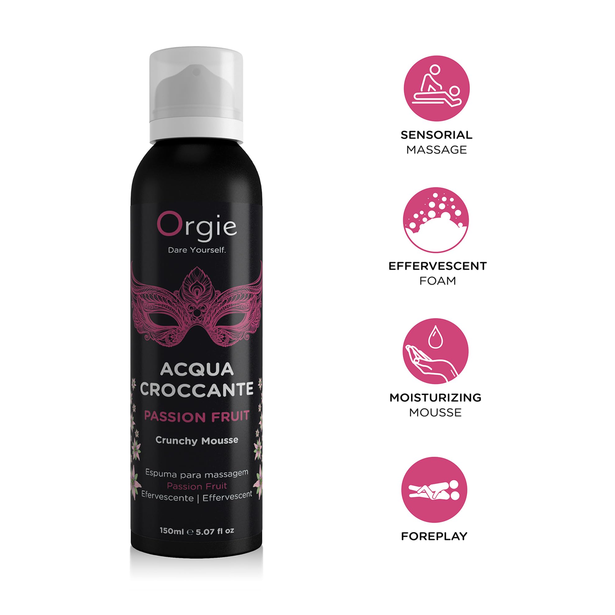 Orgie Acqua Croccante Mousse de Masaje Efervescente 150ml con Fragancia Maracuyá para Juegos Previos Sensoriales