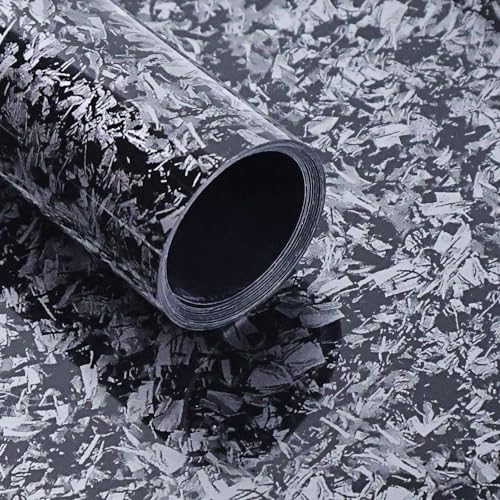 Film vinyle carbone forgé argent brillant anti-bulle pour déco de voiture