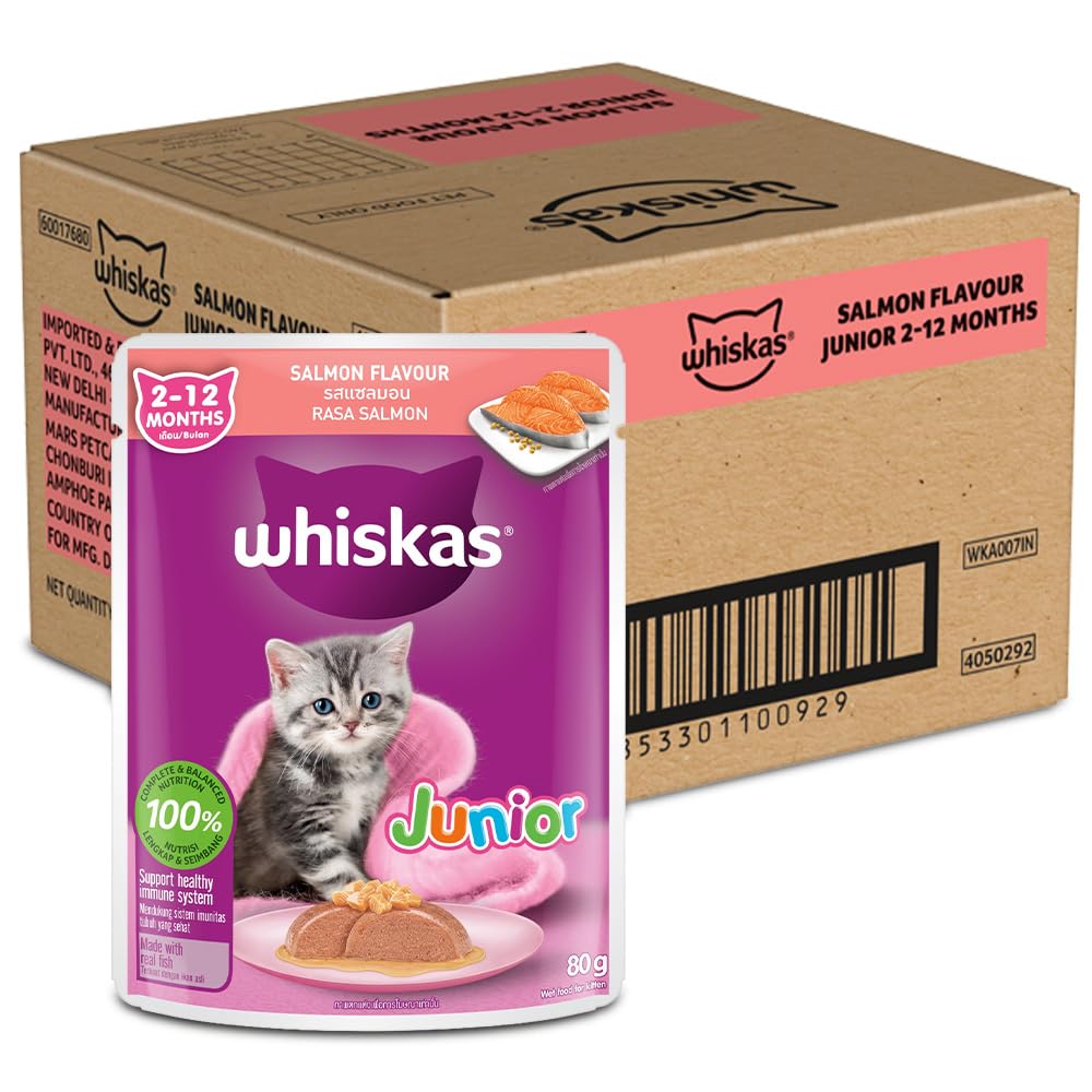 Whiskas Junior Kitten (2-12 Months) Wet Cat Food, Salmon in Jelly Flavour, 80 g (Pack of 28), Hydrating Food Made with Real Fish, 100% Complete & Balanced Nutrition for Kittens​-image-9