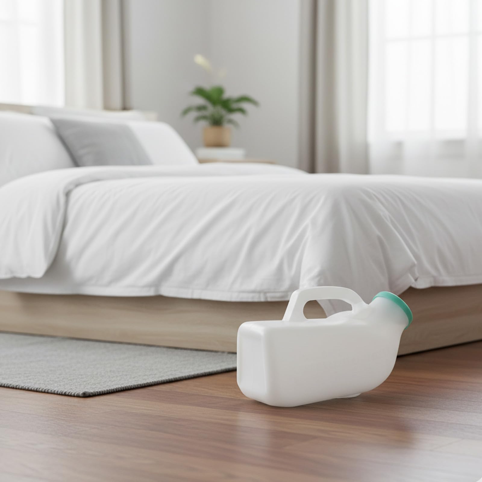 Orinales portátiles de plástico grueso con cepillo de limpieza, base antivuelco y tapa segura a presión para personas postradas en cama, ancianos, viajes (paquete de 1)
