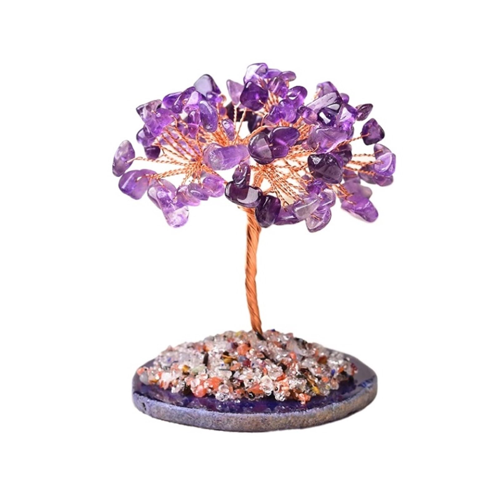 crystal tree， Ornaments Fortune Tree Decor Crystal Desktop Adornment Fengshui Decorations(Purple,7x5cm)
