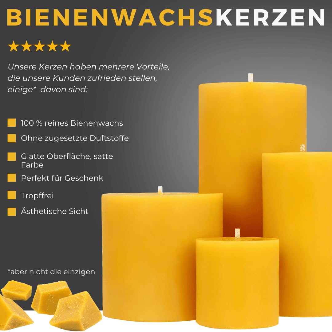 Danilovo Stumpenkerzen aus 100% Bienenwachs – Bienenwachskerzen in Premium-Qualität, Luxuriöses Accessoire für ein Gemütliches Zuhause (2 Stk., 7.5 x 15 cm, Brenndauer 100 Std)