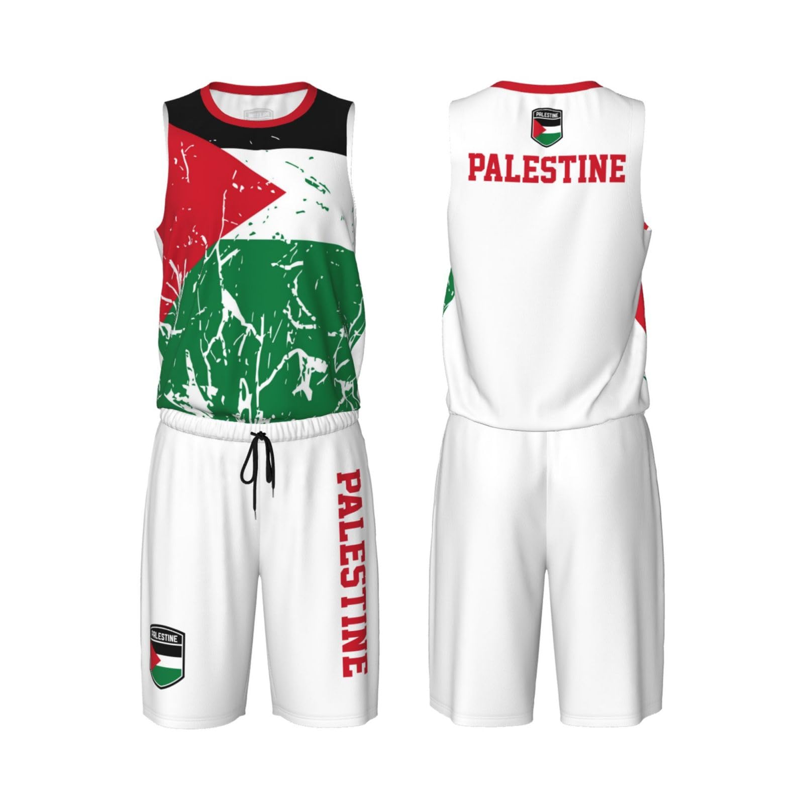 Palestine Flag Grain (4) Basketball Jersey Uniform Suit for Men Adults Training Athletic Set
