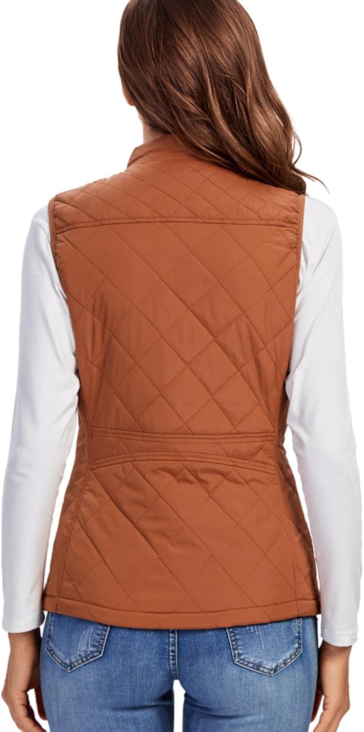 Fuinloth Women's Lightweight Warm Puffer Quilted Vest - 4-Pockets Stand Collar Zip Gilet, Fall Winter Outerwear - Image 7