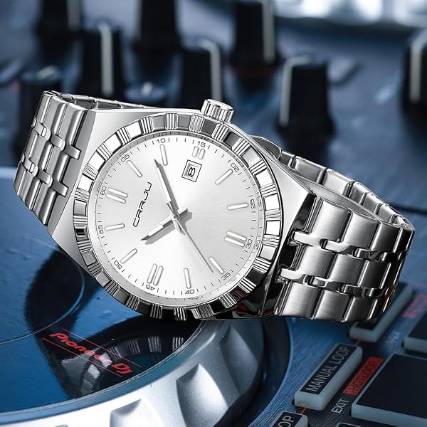CRRJU Watches for Men,Fashion Luxury Luminous Analog Quartz Wristwatches,Business Man Calendar Watches Silver - 2