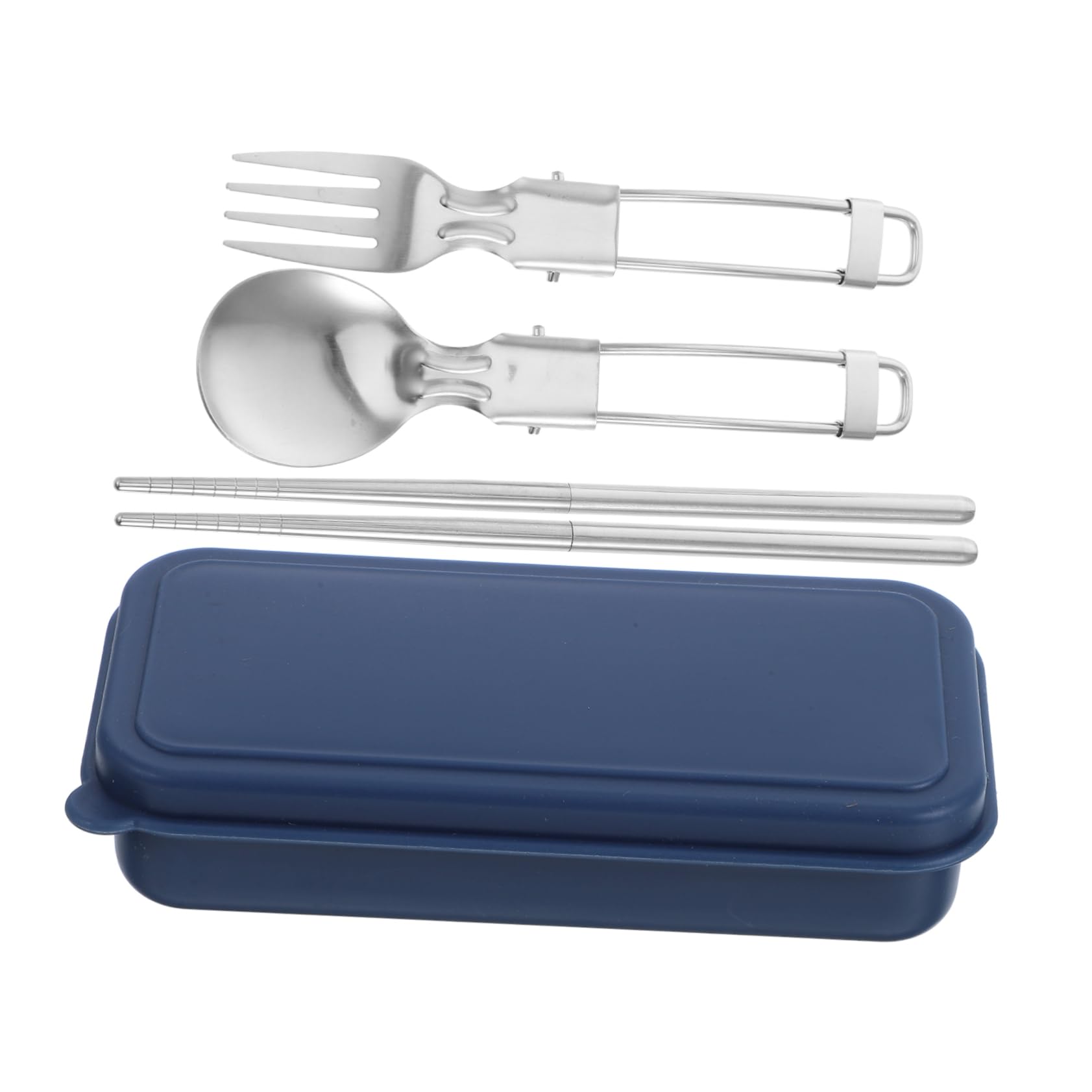 COLLBATH 1 Set Reusable Stainless Steel Utensil Set Portable Folding Cutlery with Case for Camping Hiking Travel Includes Spoon Fork Chopsticks Easy to Clean Design