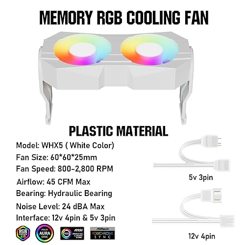 Miniatura 4 de Memoria RAM de computadora Radiador de plástico disipador de calor ram ventilador con doble ventilador giratorio de 2.362 in de PC 4Pin PWM y 5V