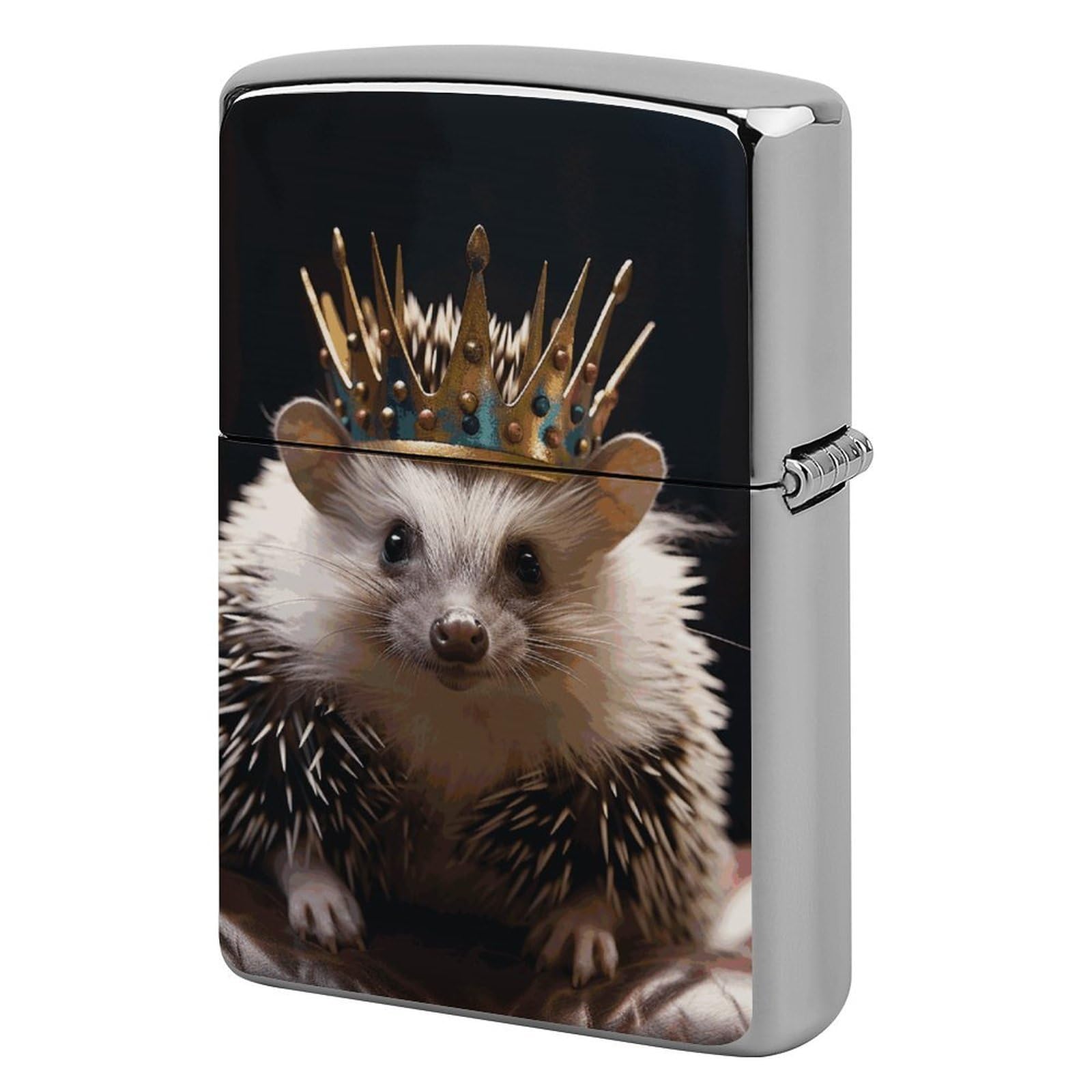 Crown with Hedgehog Lighter Case Cover Vintage Metal Lighter Sleeve Reusable Lighter Protective Cover Decorative Lighter Holder Birthday Gifts for Men Women