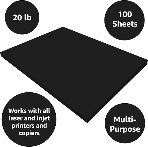 Miniatura 4 de Papel para impresora multiusos, 8.5 x 11 pulgadas, 20 libras, (negro, 100 hojas)
