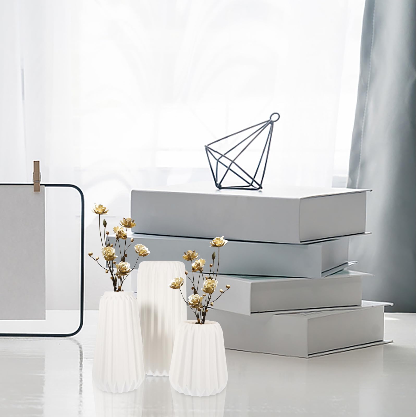3 Pezzi Set di Vasi in Ceramica Bianco, Vaso Decorativo per Casa