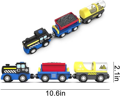 Miniatura 5 de Juguete de tren de ingeniería para niños, tren de locomotora a pilas para pistas de madera, potente tren compatible con Thomas, Brio, Chuggington