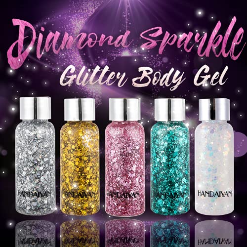 Body Glitter Gel Holographic Glitter Liquid For Festival Make Up 3 Colors Set Long-Lasting Easy To Remove (Pink,Silver,Mermaid) #TOP1