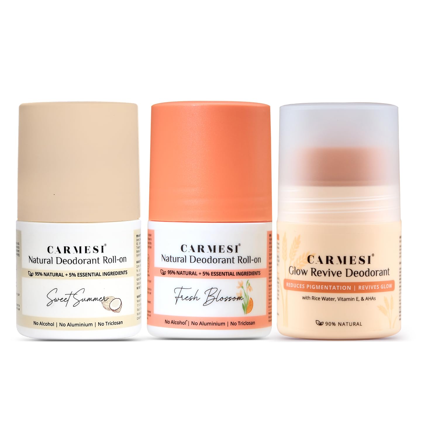 Carmesi Underarm Roll On Deodorant for Women Combo - Glow Revive, Fresh Blossom & Sweet Summer (50ml x 3) | Reduces Pigmentation & Controls Odor | No Aluminium or Alcohol | For Fresh Underarms-image-25