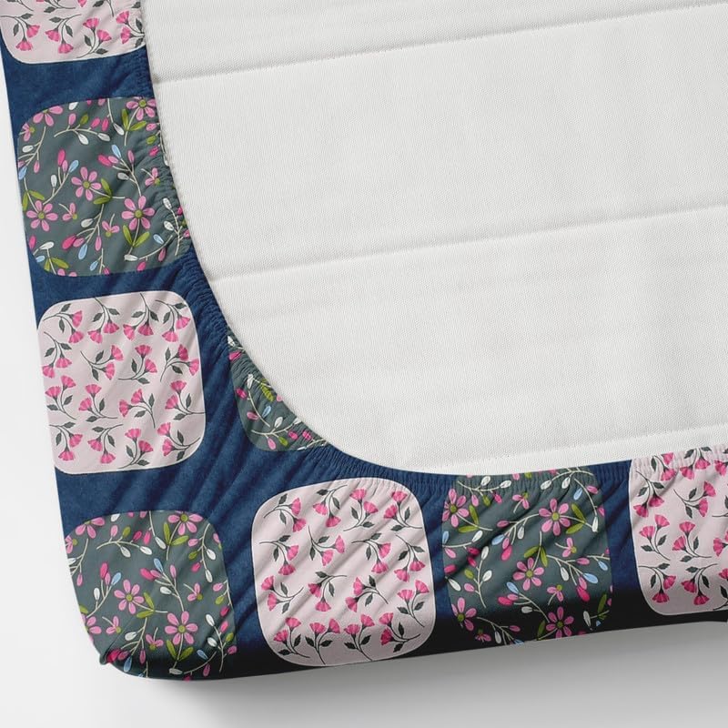 Image of Jashan Elastic King Size Fitted bedsheets with 2 Pillow Cover | King Size bedsheets | 100% Glace Cotton | Fitted bedsheet Cotton King 72 inch x 78 inch inches (Double Elastic Bedsheet, Multi-14)