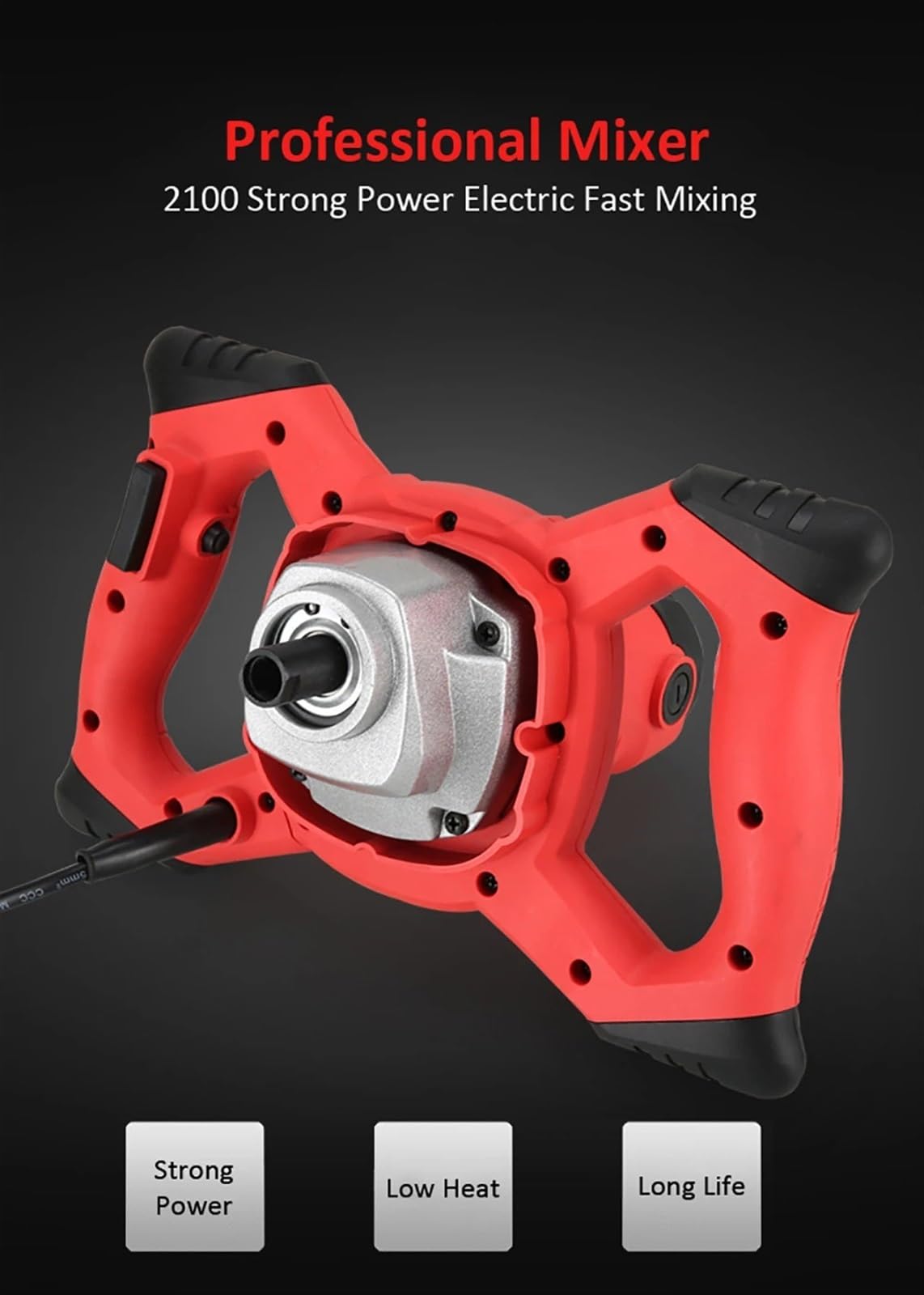Mezclador industrial de 2100 W, con 6 velocidades ajustables, for pintura, cemento, yeso, mortero, revestimiento, masilla y polvo