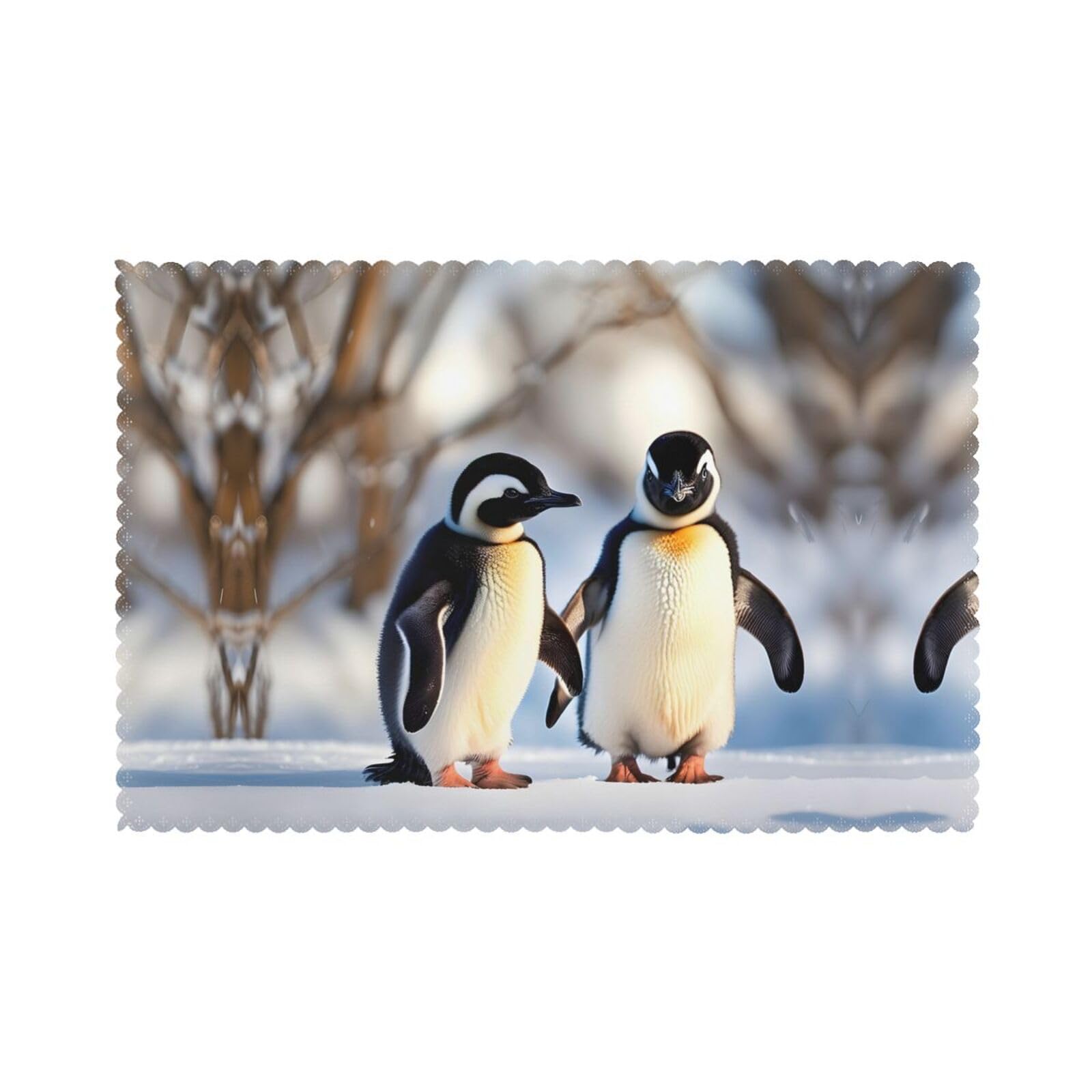 Young Penguins with Snow Christmas Placemats Set of 6,Washable Table Mats
