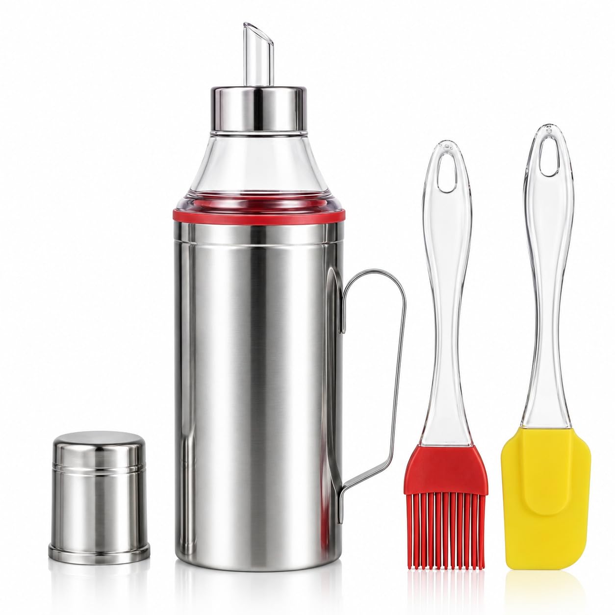 1 Litre Oil Dispenser with 1 Brush & 1 Spatula | Kitchen Cooking Set | 1 Litre Oil Dispenser with 1 Brush & 1 Spatula, Stainless Steel Design for Easy Oil Pouring, Brushing and Cooking in Kitchen-image-32