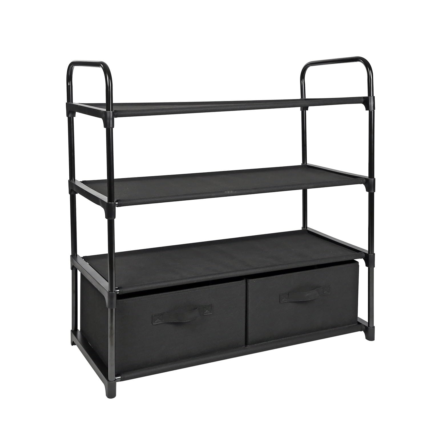 4 Shelf Closet Organizer with 2 Bins, Black