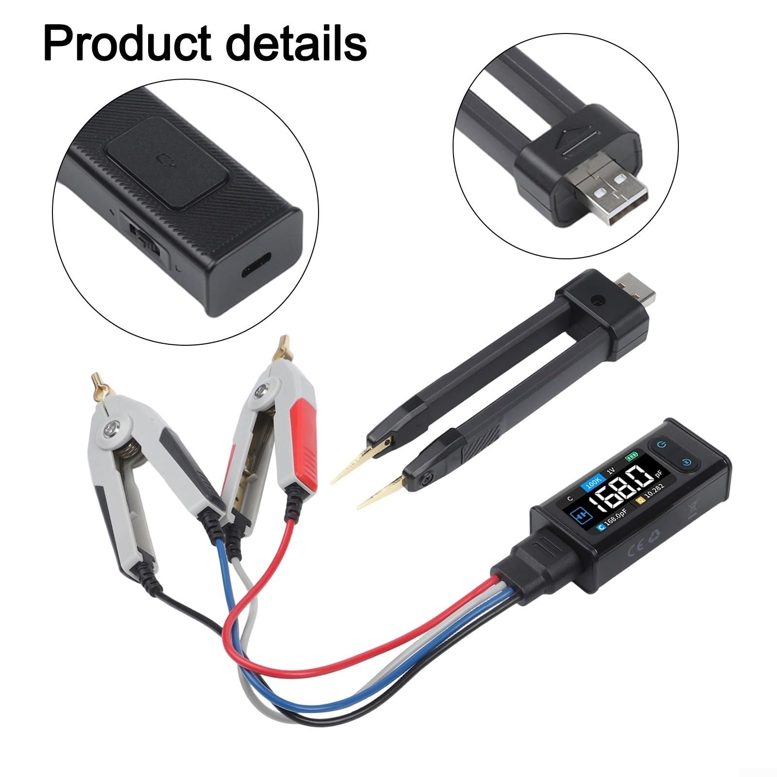 LCR-Messgerät LCR-ST2 Mit Klemmzange Für SMD, 2-in-1 Digital LCR ESR Tester Mit 1,47-Zoll Farbdisplay, Messung Von R/C/L/Diode Bis 30V, 5 Frequenzen 100Hz-100kHz, Scan-Funktion, 300MAh Für Akku, Typ-C