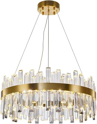 Miniatura 1 de WABON Candelabro moderno de cristal, lámpara LED de lujo chapada en oro, lámpara de techo colgante de cristal, colgante ajustable para comedor, sala