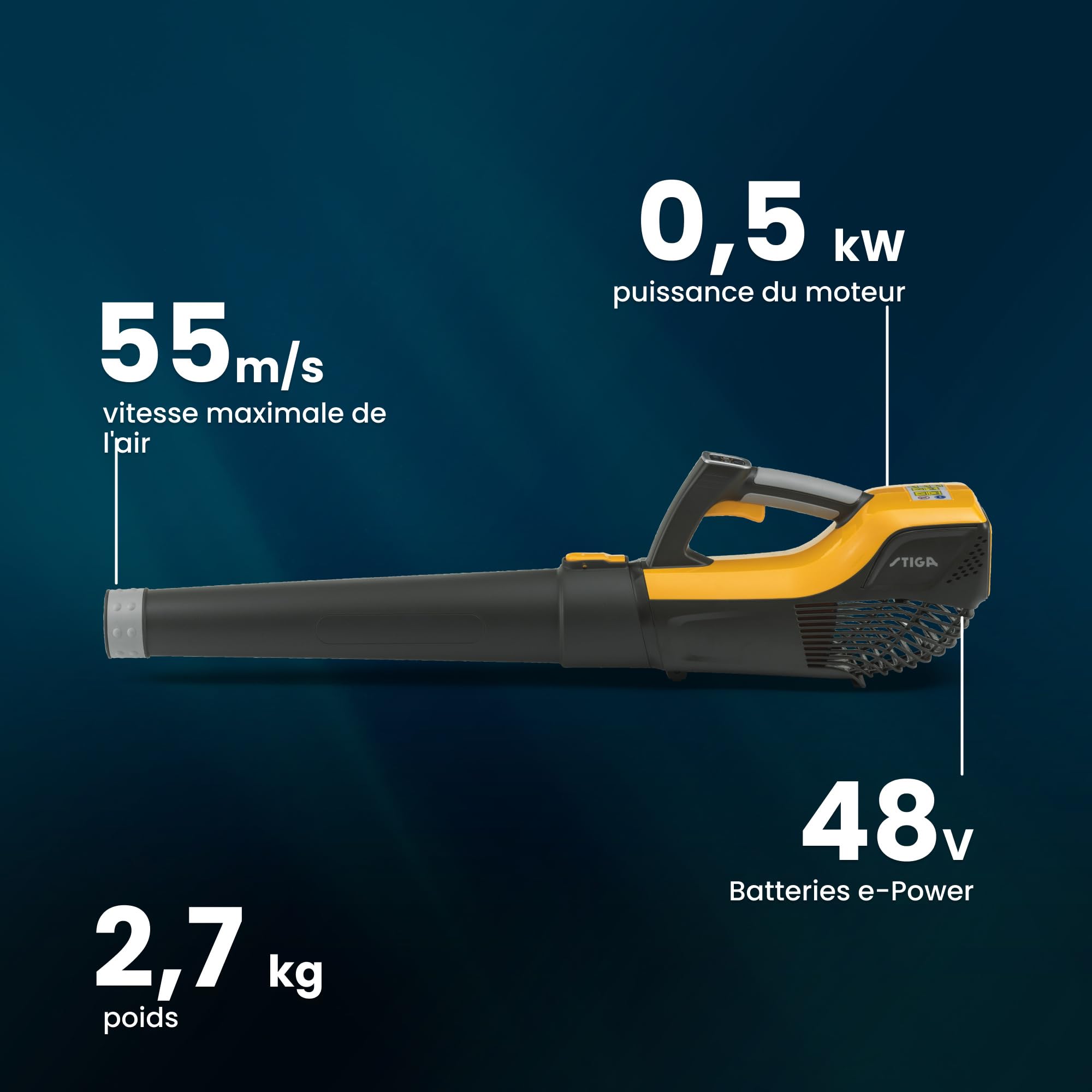 STIGA BL 500e Souffleur à Feuilles sans Fil, 48 V, 500 W – 3 Vitesses, 55 m/s – Nettoyage Extérieur Rapide