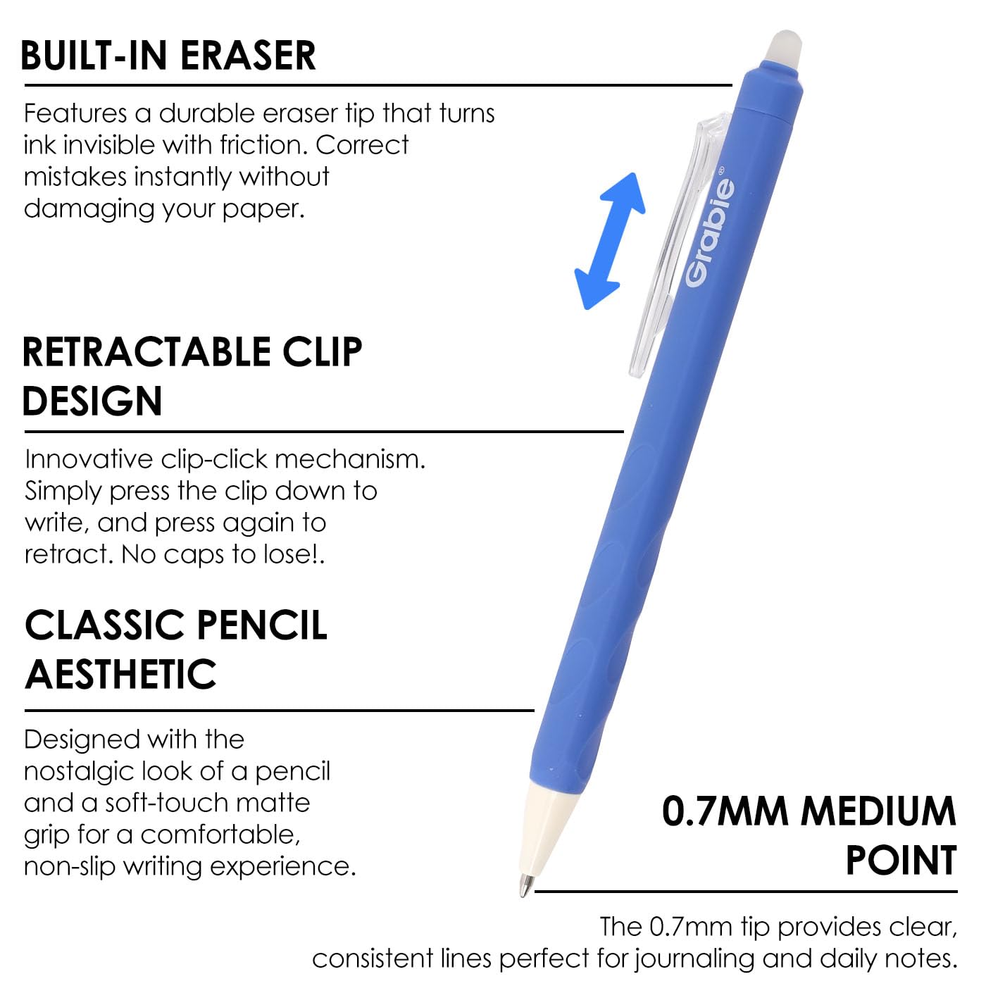 Grabie Erasable Gel Pens Medium Point 0 7 mm Erasable Pens Make Mistakes Disappear for Drawing Writing Planner — view 3