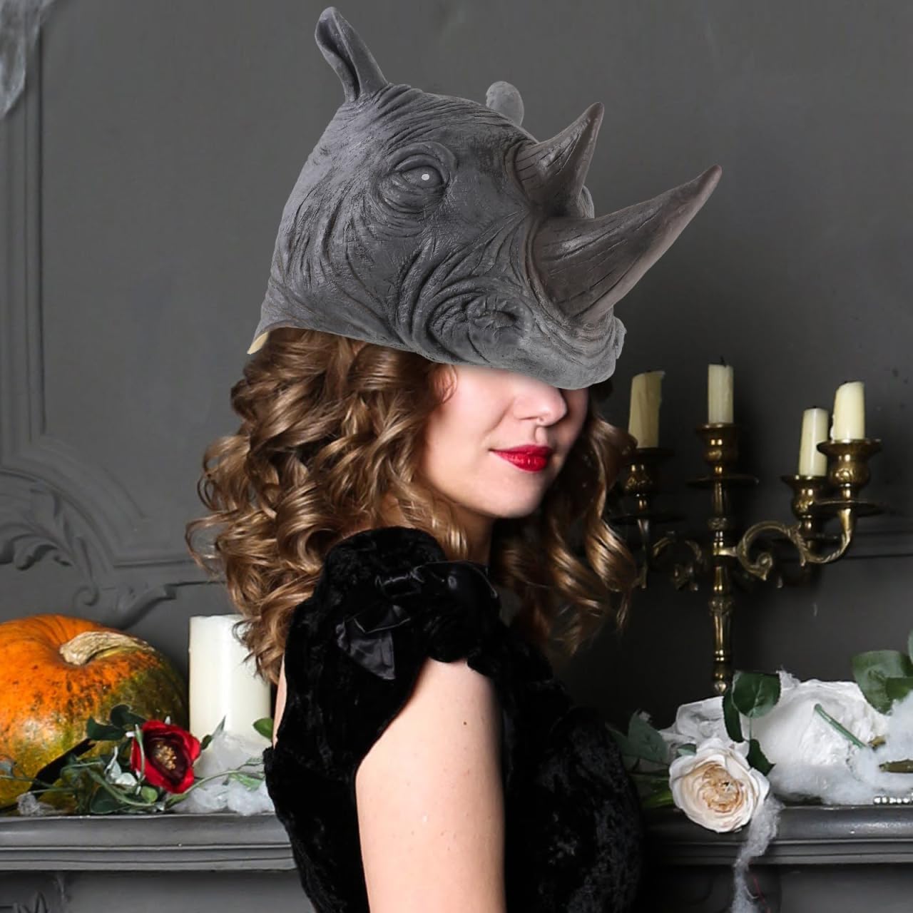 Garneck Adult Rhino Animal Mask Costume – Full Hood Headgear for Halloween - Cosplay - and Themed Parties – Scary Mask for Adults Dress Up and Fun