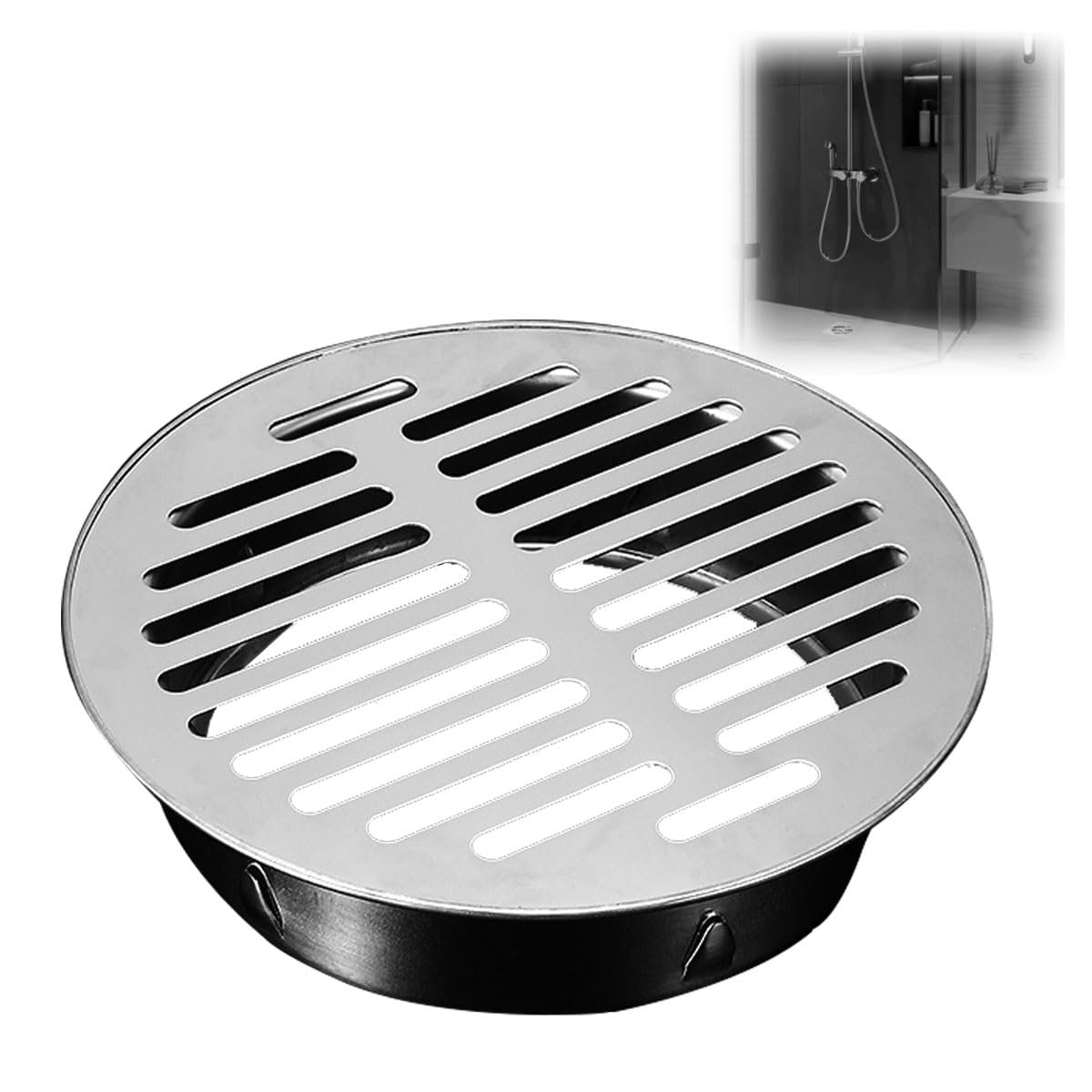 Linear Shower Drain Round, 32-200 mm Shower Drain Hair Catcher, Floor Drain Tile Insert Cover, 304 Stainless Steel Shower Trap Cover for Outdoor Balcony Yard(100 mm/3.9 in)