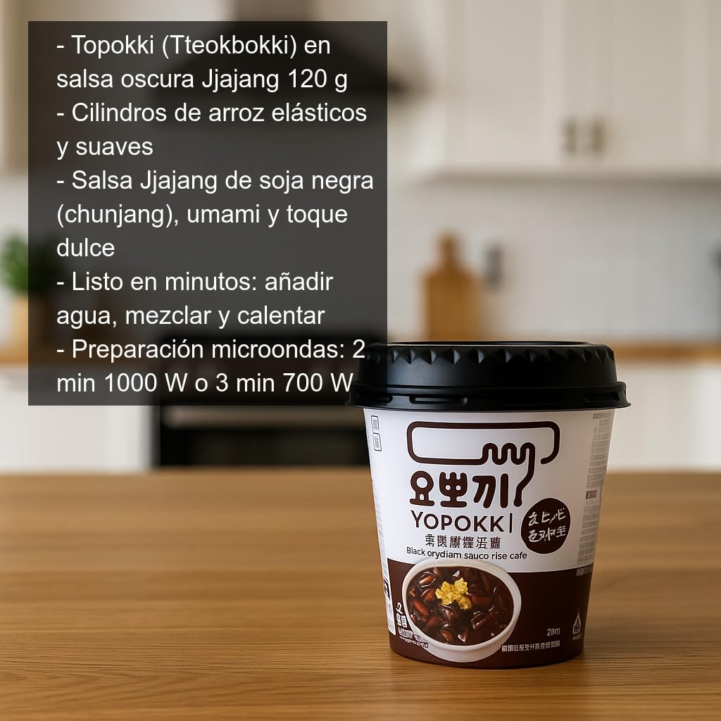 Topokki Tteokbokki Coreano en Salsa Oscura Jjajang 120 g Listo en Minutos Snack y Comida Rápida de Arroz