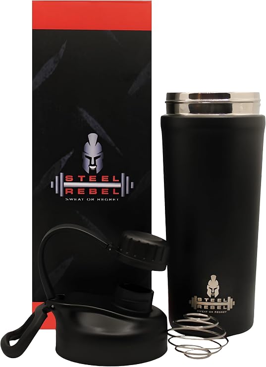Protein Protein Double-Walled Insulated Shaker Stainless Steel with High-Quality Powder Coating - Ideal for Sports, Fitness and Home Workout - 900 ml BPA-Free