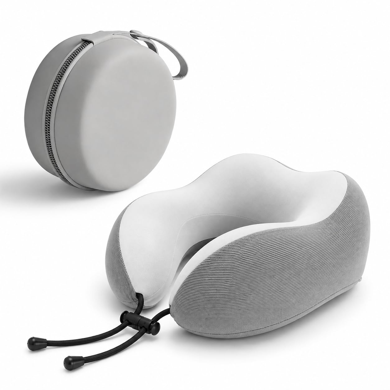 Woffely Memory Foam Travel Neck Pillow with Carry Case, Adjustable Drawstring Support, Soft Breathable Cover, Portable Airplane Neck Pillow for Travel, Car, Train, Office & Home Use (Grey)-picture-21