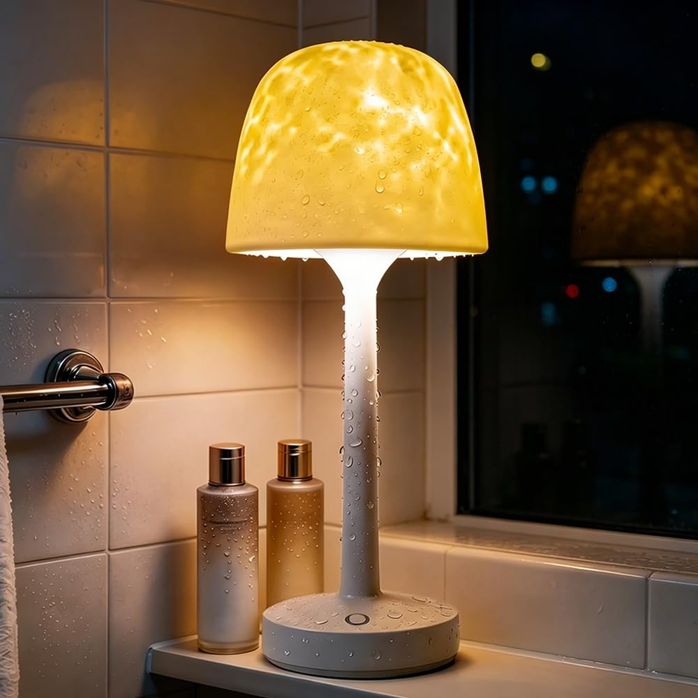Jonuin Spa-Like Waterproof Shower Lamp with 16 Color Ocean Wave Projector, Rechargeable Shower Lamp with Remote & Touch Control, Cordless Bathroom Lamp for Shower Bathtub, Spa Gifts