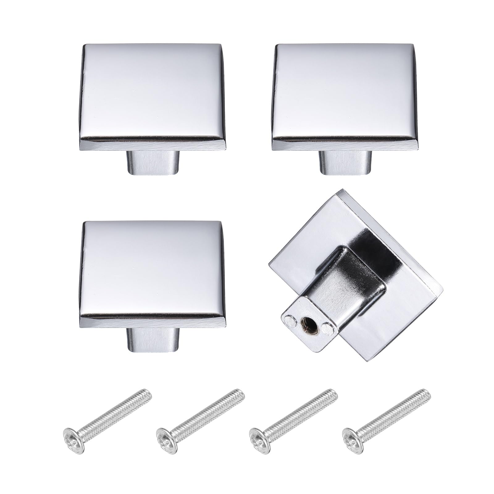 sourcing map 4Pcs Cabinet Knobs, 1.24" Solid Square Drawer Knobs Single Hole Aluminum Alloy Cabinet Handles Pulls with Screws for Kitchen Cabinets Bedroom Dresser Wardrobe, Silver