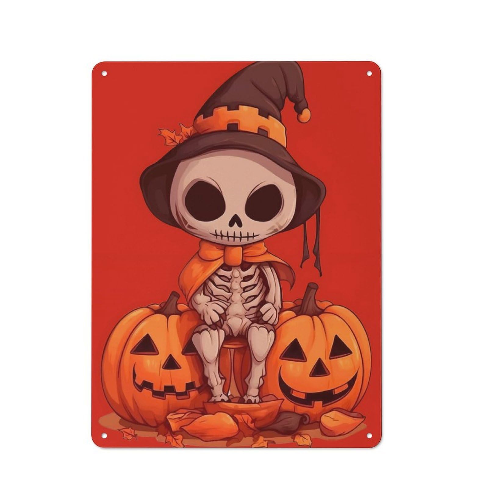 Nostalgic Skeleton Witch on Pumpkins Metal Wall Sign 40x30cm, Bar Wall Plaque for Pub, Home Bar, Shed Or Man Cave