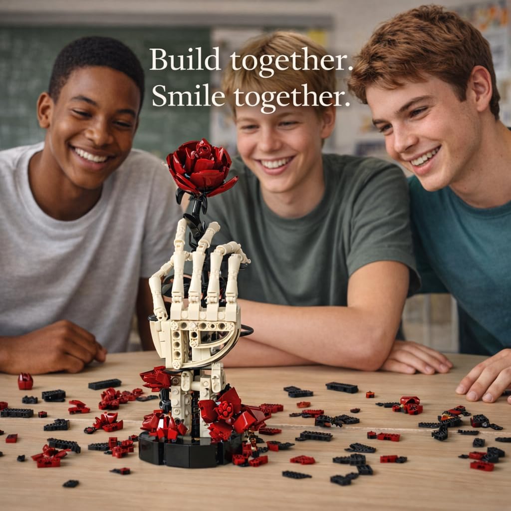 RITTSUN Skull Rose Building Set, Gothic Flower Bouquet Building Blocks for Adults, Skeleton Hand Rose Decor, Dark Aesthetic Desk Decor, Creative Her, DIY Block Set