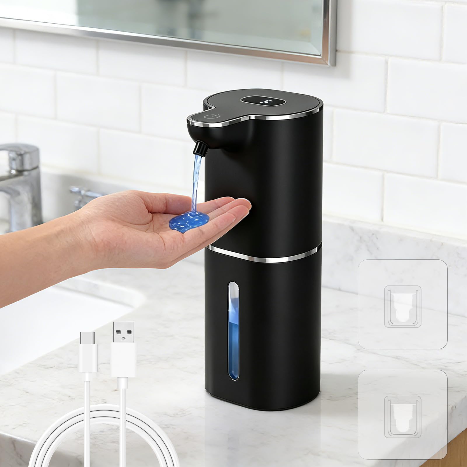 Automatic Soap Dispenser, 380ml Wall Mounted Touchless Liquid Soap Dispenser with 6 Adjustable Levels,Digital Display,Sensor, IPX5 Waterproof for Bathroom,Kitchen