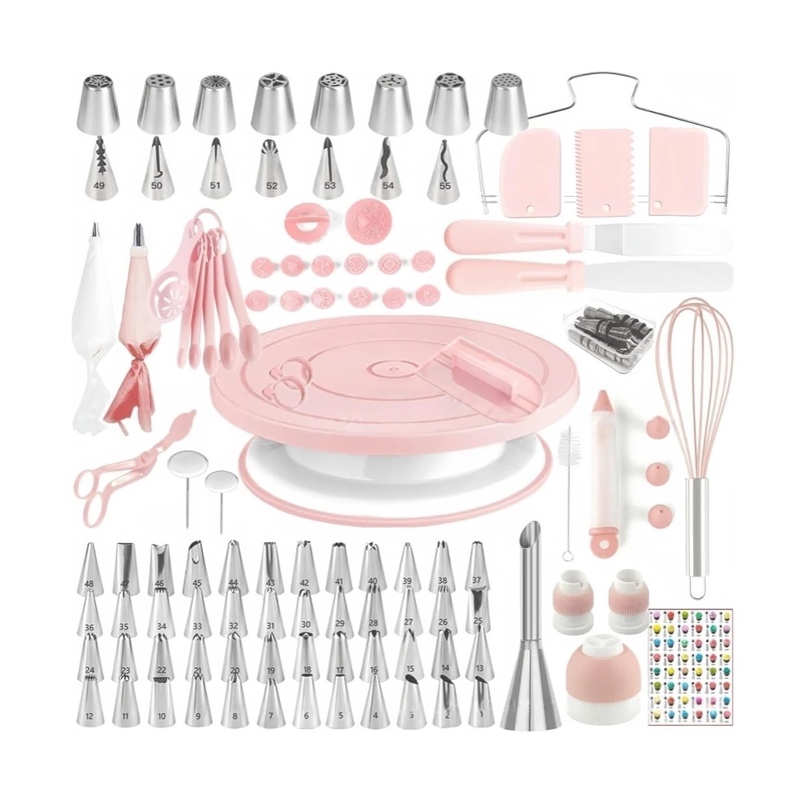 Manga Pastelera Juego de decoración de Pasteles de 137 Piezas: Base giratoria Antideslizante con boquillas, raspadores y Herramientas for boquillas de repostería Profesionales.(137 pcs Pink)