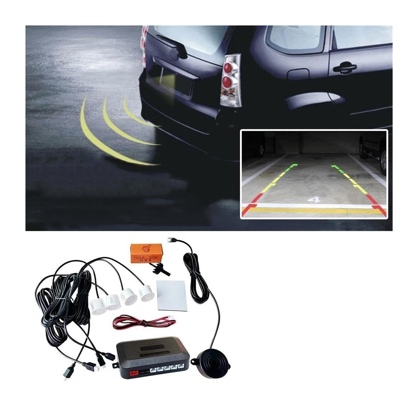 Système De Radar De Recul Kit Capteurs Stationnement pour Radar Recul Arrière 12 V 4 Sondes 22 Mm Alerte Sonore Buzzer Pur pour Véhicule