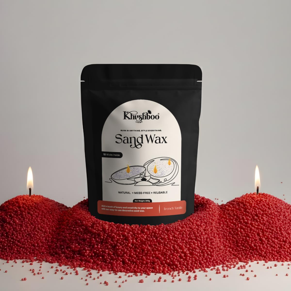 Scented Pearl Sand Wax Candle with 10+ Wick | 250g | Non-Toxic | Fragrance & Coloured Pearl Wax Candle for Home Décor | Reusable | Candle Gift (250g, French Vanila | (Red)-image-28