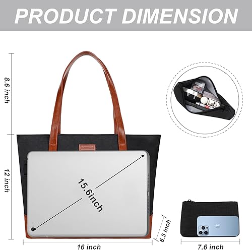 Miniatura 6 de Bolsa de trabajo para laptop para mujer, bolsa de hombro para computadora de 15.6 pulgadas, bolsa extra grande para escuela, fiesta, viajes, bolsa